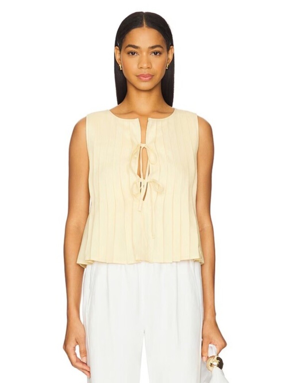 Elodie The Label Kali Linen Sleeveless Top Tie Front Yellow Large (no Size Tag)